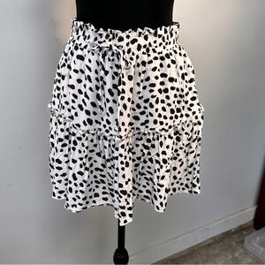 Alelly Polka Dot Skirt Tiered Lined Drawstring Elastic Waist Mini Size medium